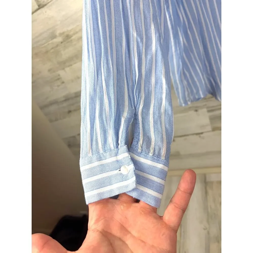 Hester & Orchard Womens L Blue White Stripe Button Up Casual Soft Dress Shirt - Picture 4 of 6